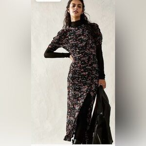 Briella Free People Midi dress. Black with pretty floral. Twilight combo .Small